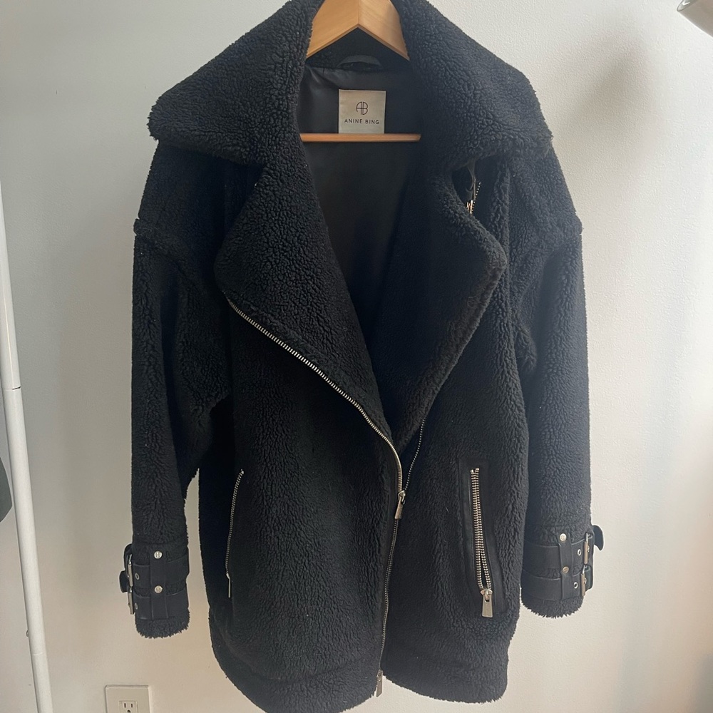 Anine Bing Oversized Leather & Fleece Moto Jacket